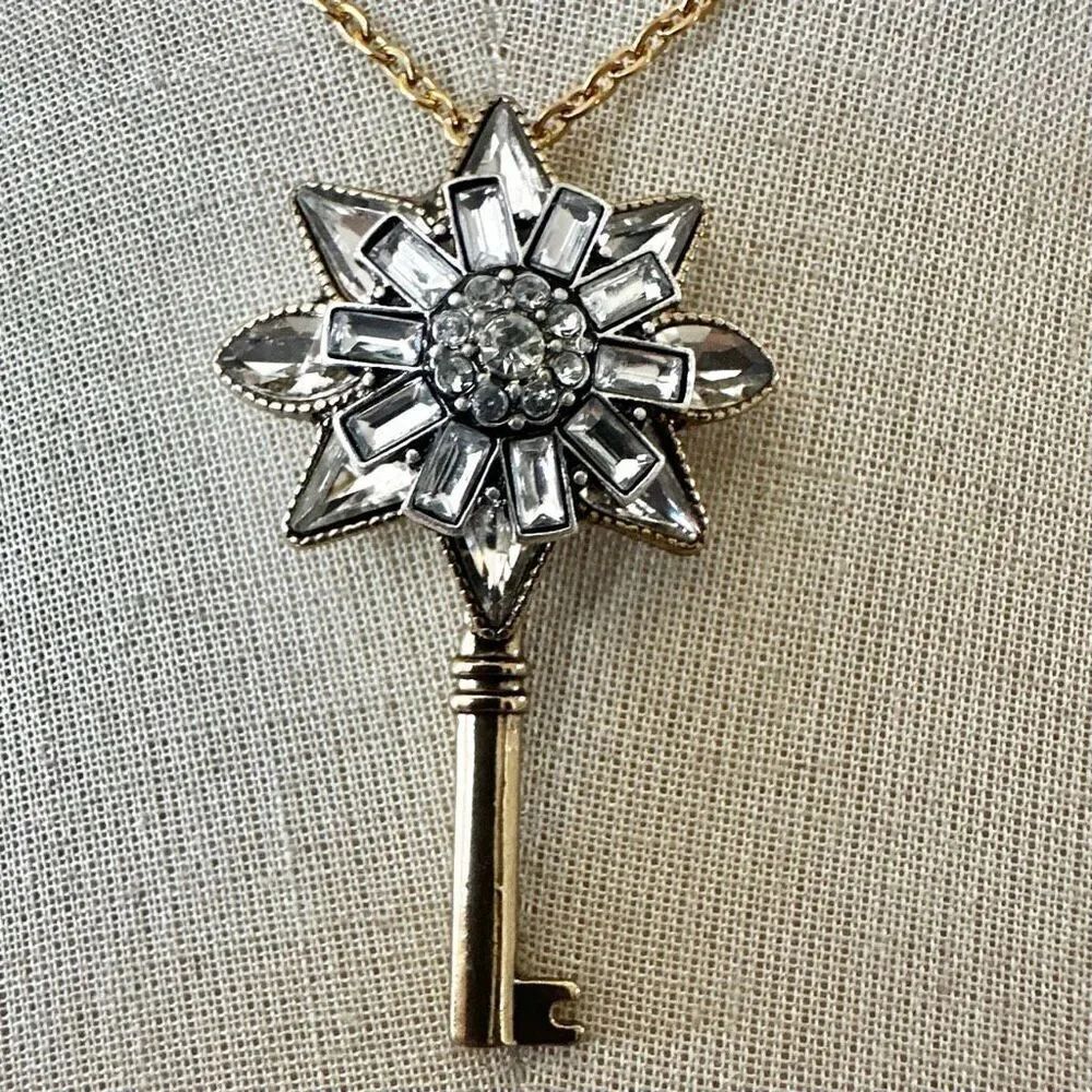 Starburst Rhinestone Key Pendant Necklace